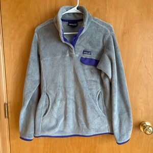Patagonia Re-Tool Snap-T Pullover Women L Gray Purple Fleece Jacket 25442 FA15